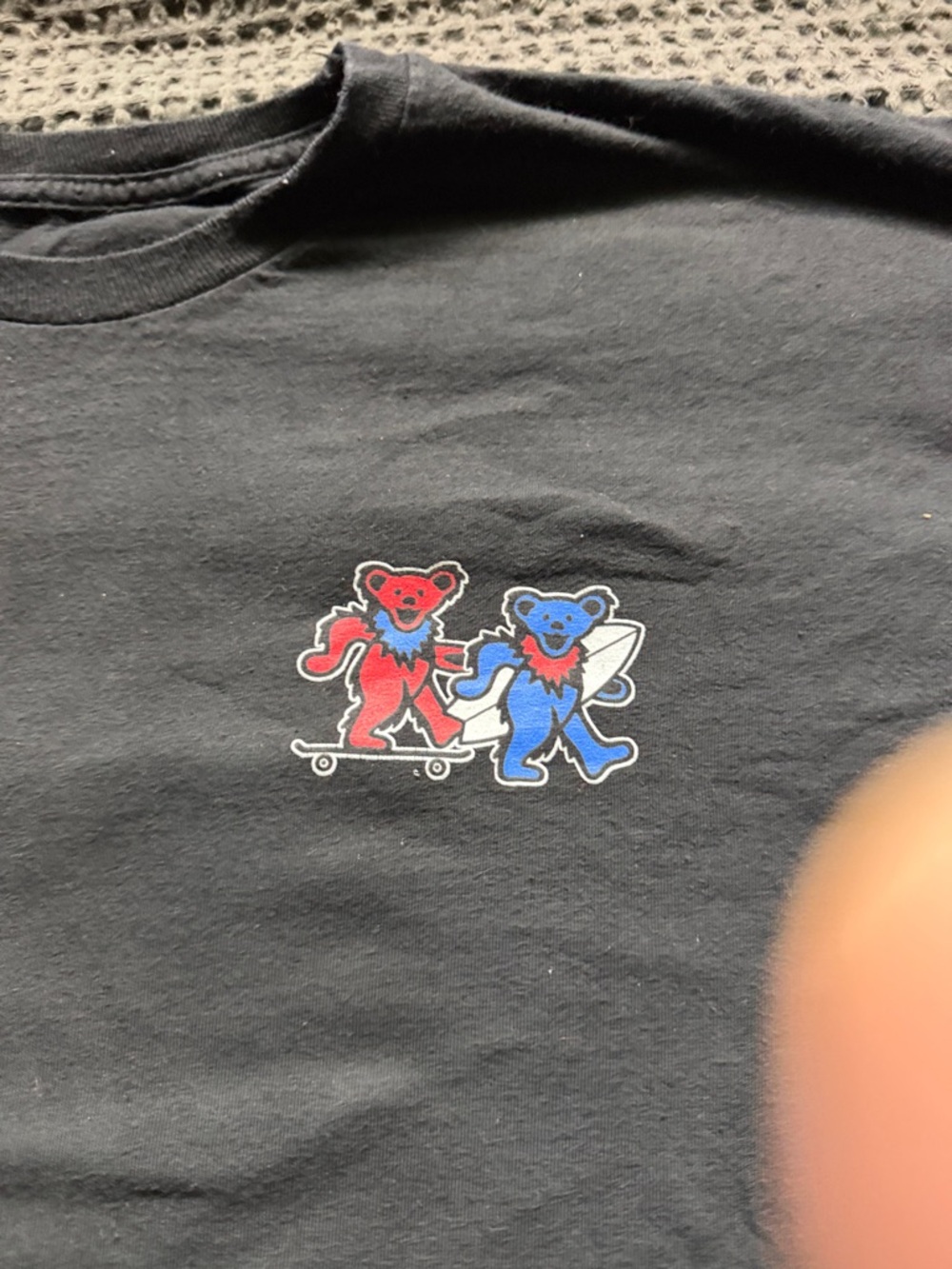 Grateful Dead Black Tee with Red & Blue Dancing Bears - Picture 2 of 3